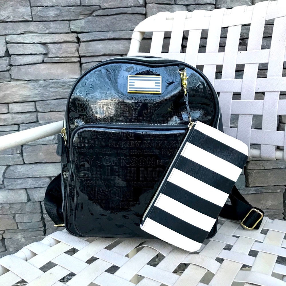 Black Embossed Betsey Johnson backpack stripe case